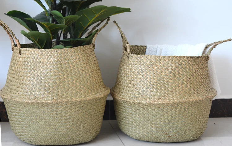 Cesto de Vime para plantas ou armazenamento de roupas - Cottage Decor - Rattan - Tamanho 45 cm