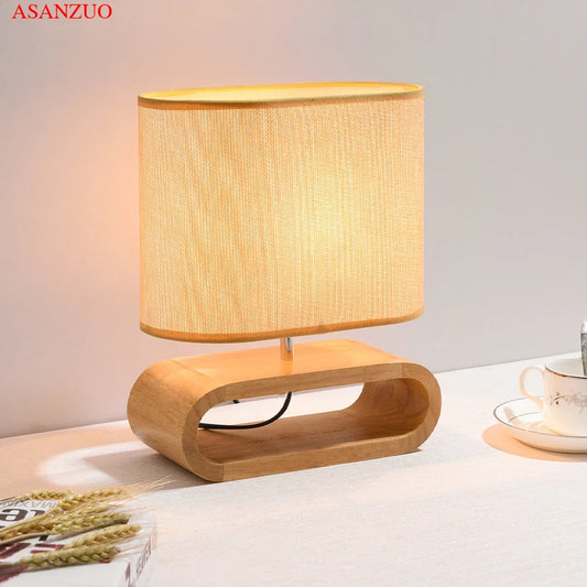 Nordic wood base table lamp cloth lampshade table lights for living room bedroom bedside desk lamp reading lights fixture E27