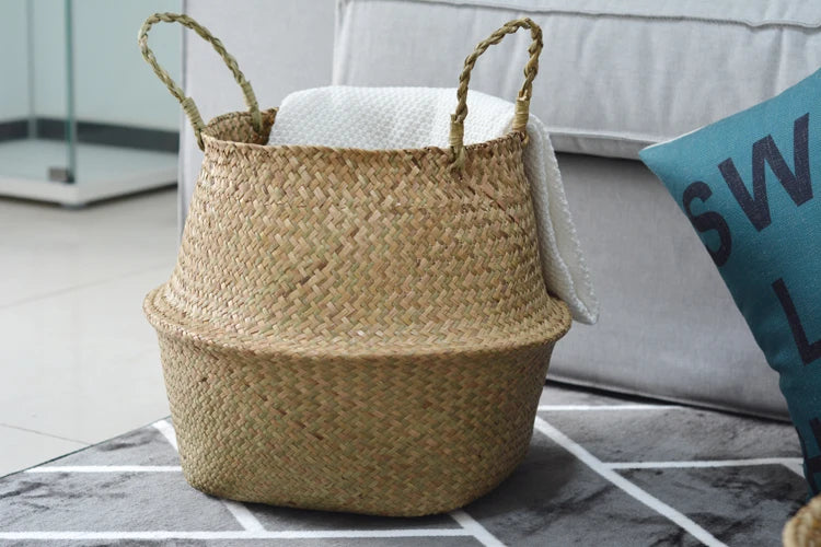 Cesto de Vime para plantas ou armazenamento de roupas - Cottage Decor - Rattan - Tamanho 45 cm