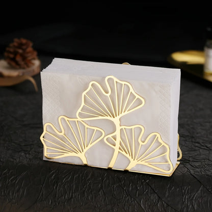 1pc Metal Ginkgo Leaf Napkin Holder,Tissue Holder For Restaurant Hotel Cafe,Dining Table Vertical Square Towel Paper Holder Base