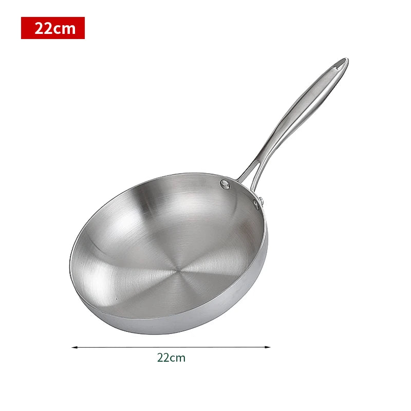 304 Stainless Steel Frying Pan, NonStick Pan Fried Steak Pot  Uncoated Kitchen Cookware For Gas Stove and Induction Cooker