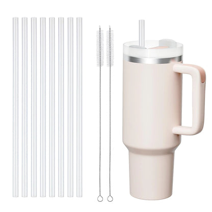 Replacement Straws for Stanley 40 oz 30 oz Cup Tumbler, 12 Pack Clear Reusable Plastic Straws, 2 Straw Brushes,for Stanley Cup