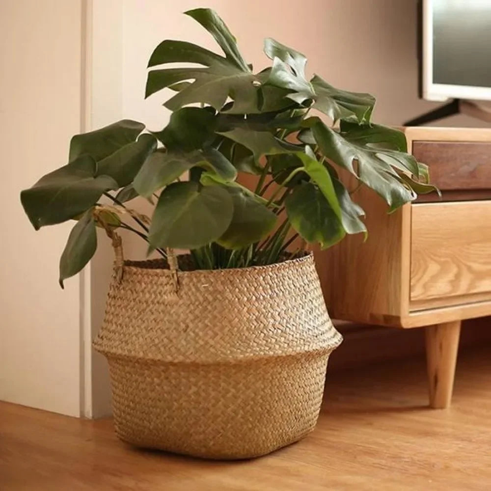 Cesto de Vime para plantas ou armazenamento de roupas - Cottage Decor - Rattan - Tamanho 45 cm