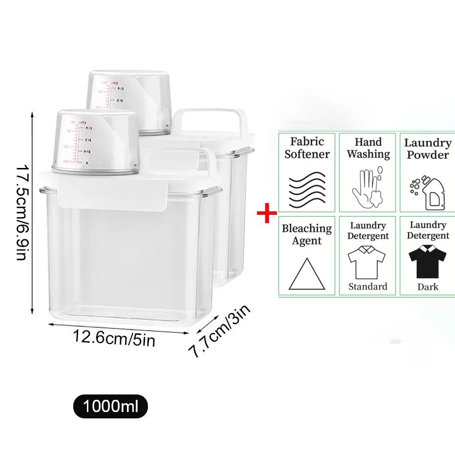 1100/1800/2300Ml Refillable Laundry Detergent Dispenser Empty Tank for Powder Softener Bleach Storage Container with Labels