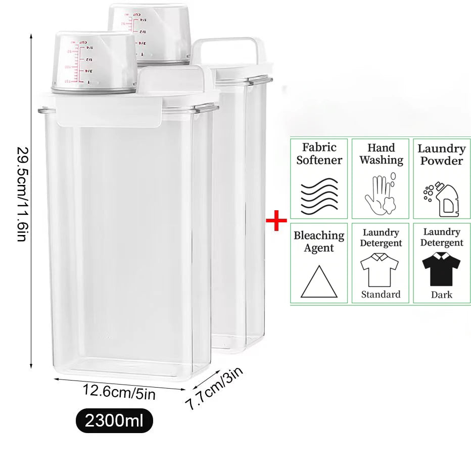 1100/1800/2300Ml Refillable Laundry Detergent Dispenser Empty Tank for Powder Softener Bleach Storage Container with Labels