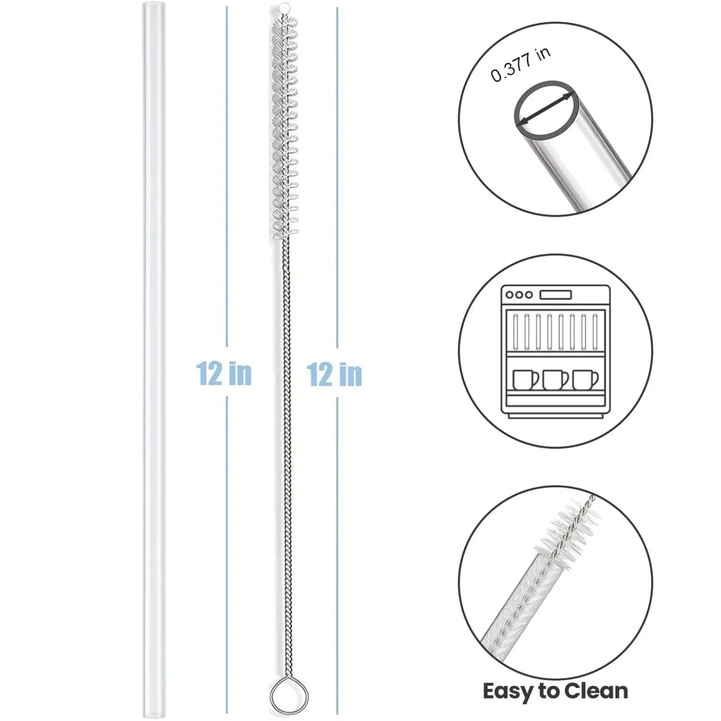 Replacement Straws for Stanley 40 oz 30 oz Cup Tumbler, 12 Pack Clear Reusable Plastic Straws, 2 Straw Brushes,for Stanley Cup