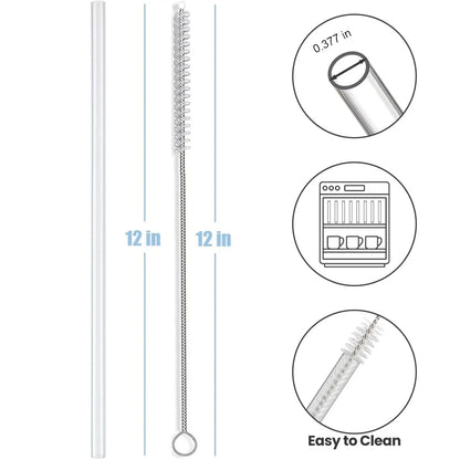 Replacement Straws for Stanley 40 oz 30 oz Cup Tumbler, 12 Pack Clear Reusable Plastic Straws, 2 Straw Brushes,for Stanley Cup