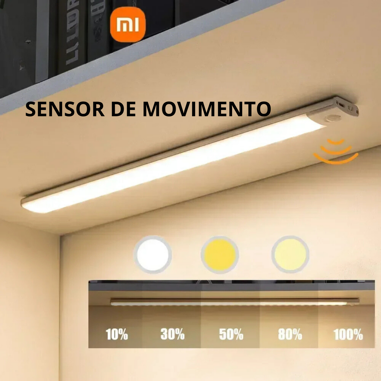 Luz Noturna LED Recarregável com Sensor de Movimento e Ajuste de 3 Cores