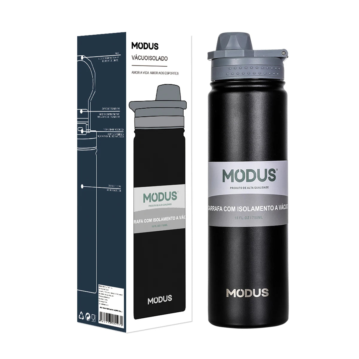 MODUS Thermos Bottle with Straw Stainless Steel Thermal Cup Car Insulated Flask Water Tumbler for Outdoor Sports 750ml