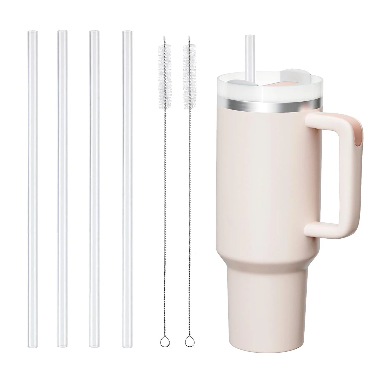 Replacement Straws for Stanley 40 oz 30 oz Cup Tumbler, 12 Pack Clear Reusable Plastic Straws, 2 Straw Brushes,for Stanley Cup