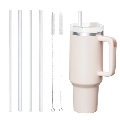 Replacement Straws for Stanley 40 oz 30 oz Cup Tumbler, 12 Pack Clear Reusable Plastic Straws, 2 Straw Brushes,for Stanley Cup