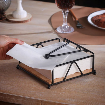 Flat Napkin Holder Metal Kitchen Napkin Holder With Weighted Tension Arm Rustic Tissue Paper Dispenser For Countertop Table